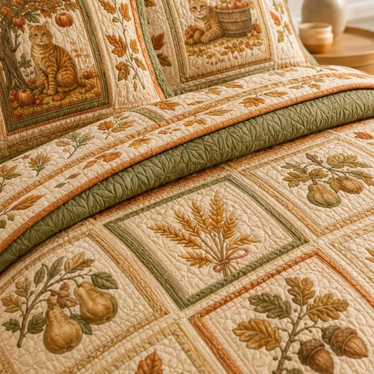 Autumn Orchard Cat Quilted Bedding Set