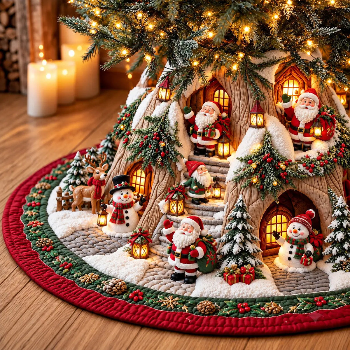 Winter Village Quilted Tree Skirt