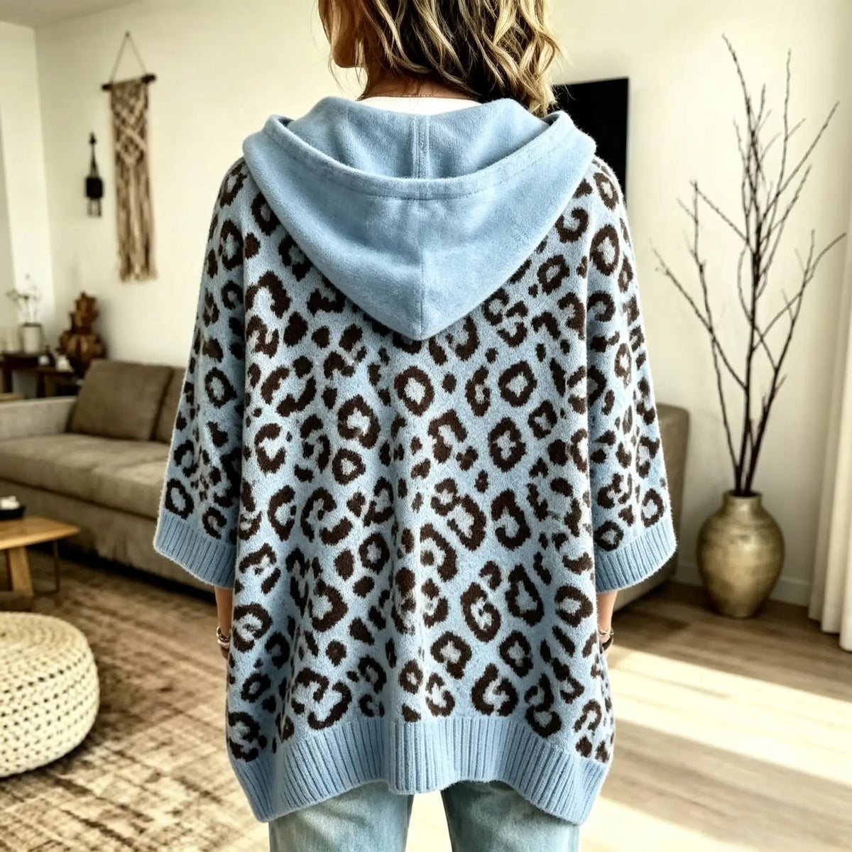 Comfortable And Casual Leopard-print Knitted Hoodie