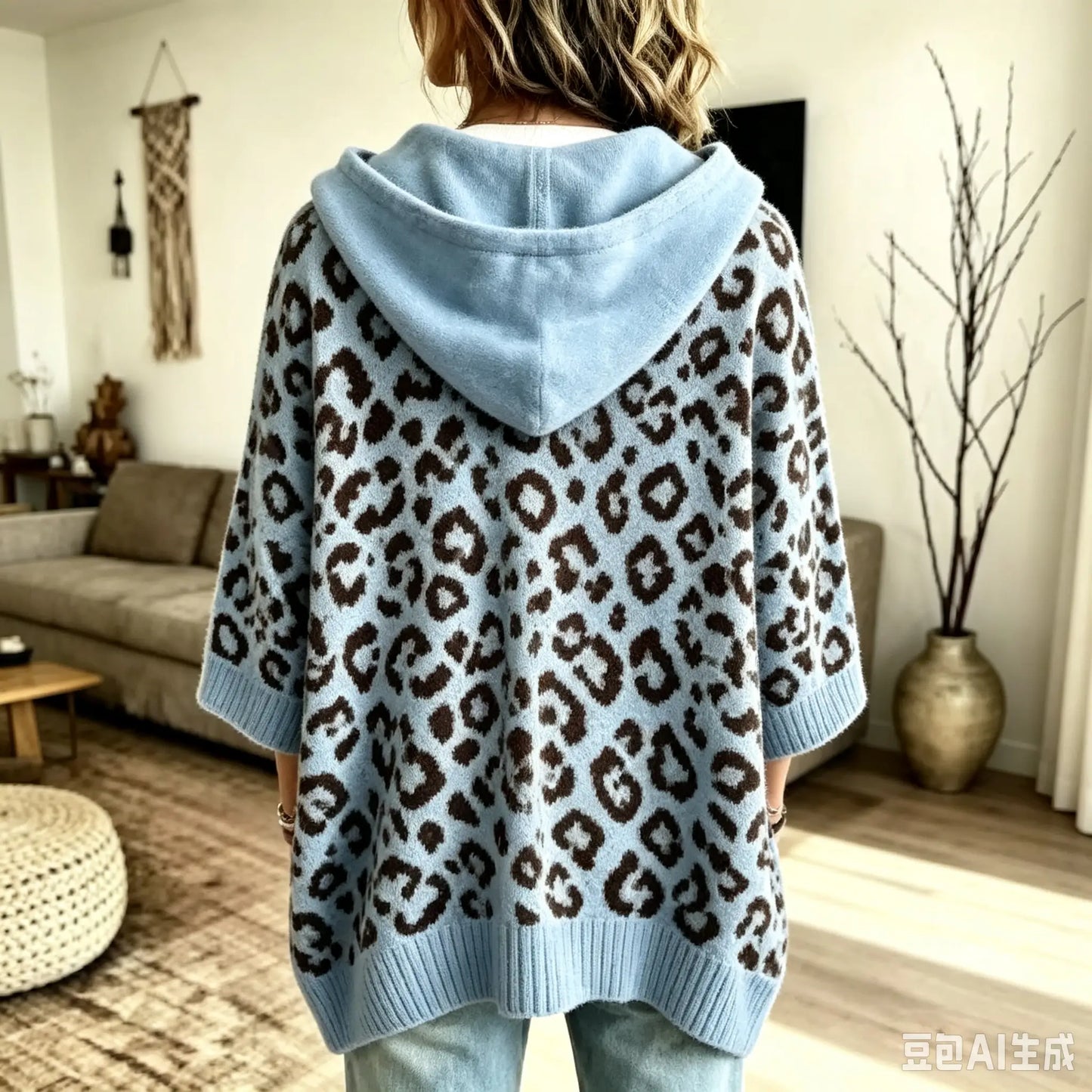 Comfortable And Casual Leopard-print Knitted Hoodie