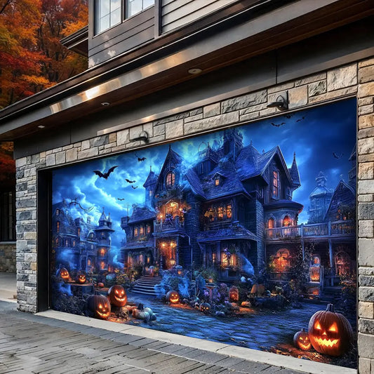 Haunted Halloween Estate Garage Door Banner Decoration
