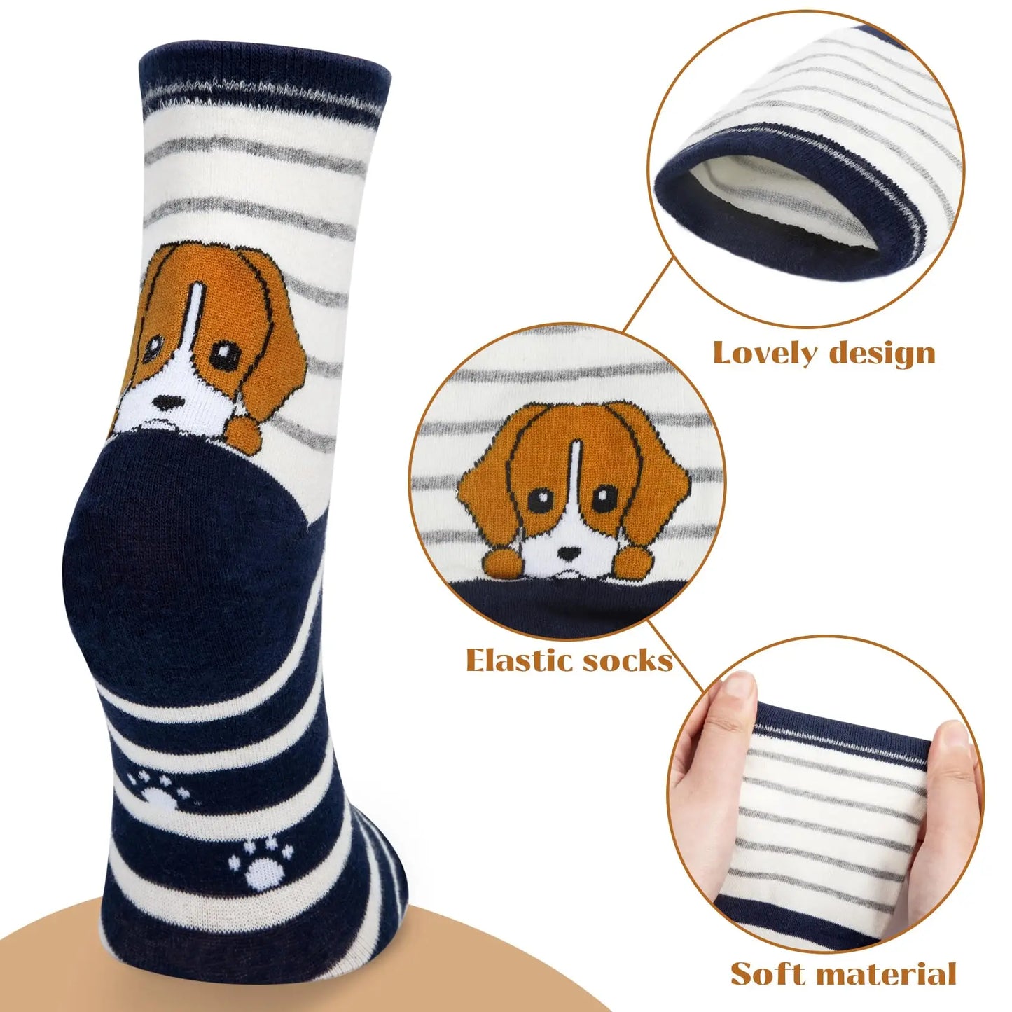 Cartoon Cat Animal Face Socks 5 Pairs