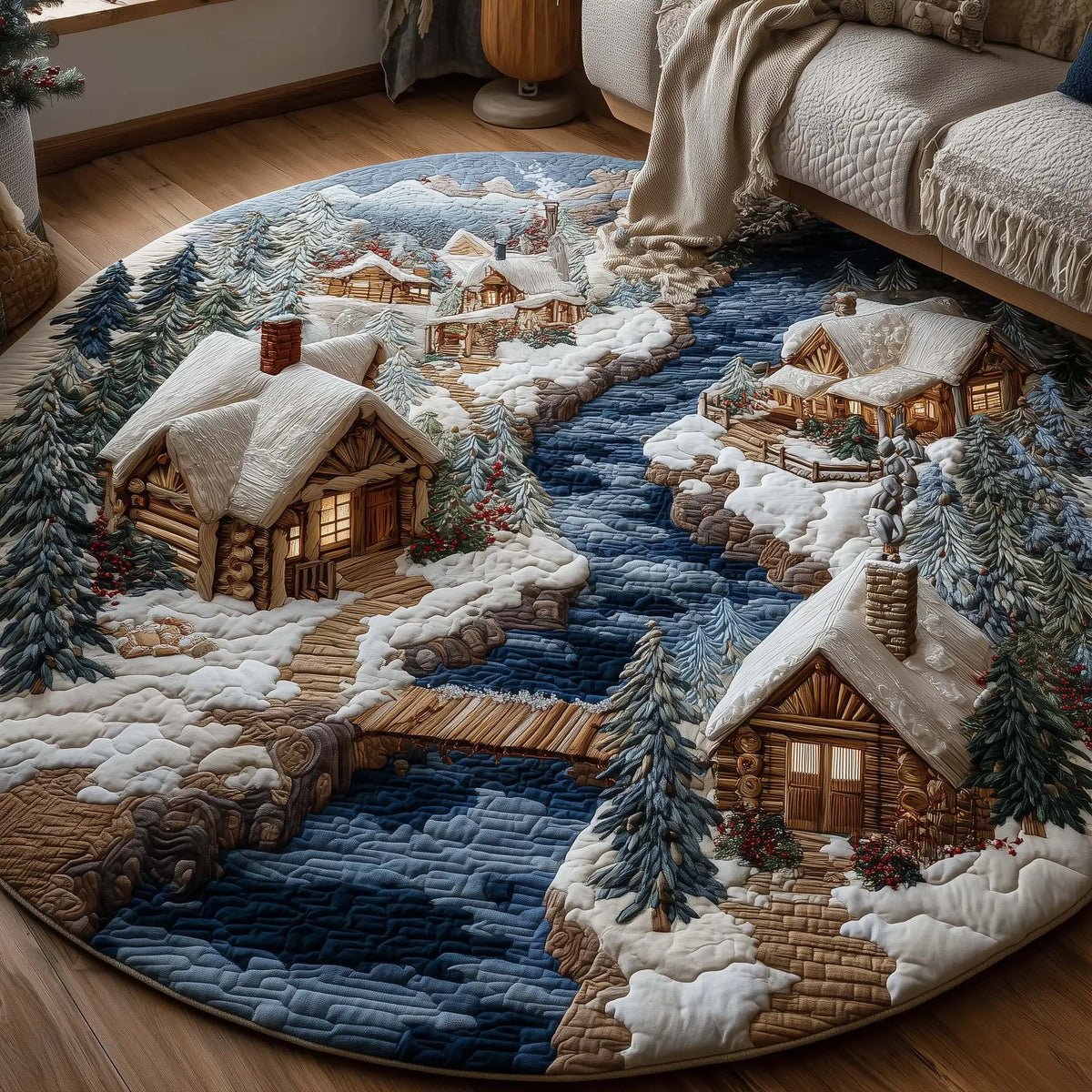 Holiday Village Quilted Round Mat