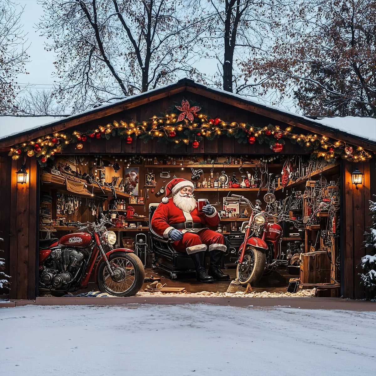 Santa’s Workshop Motors Garage Door Banner Decoration