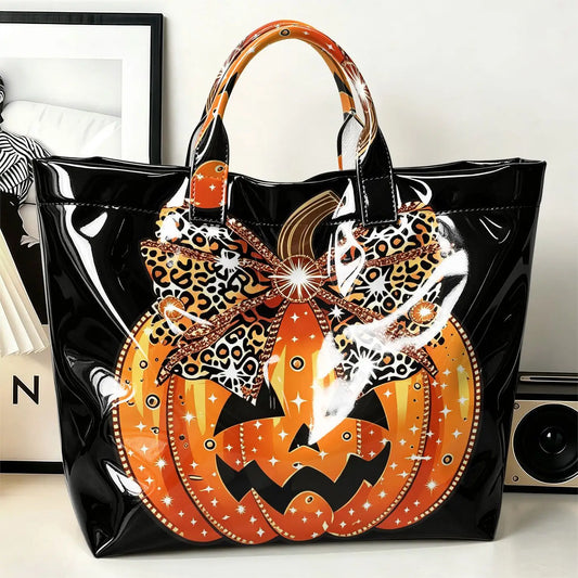 Halloween Orange Pumpkin Print PVC Tote Bag