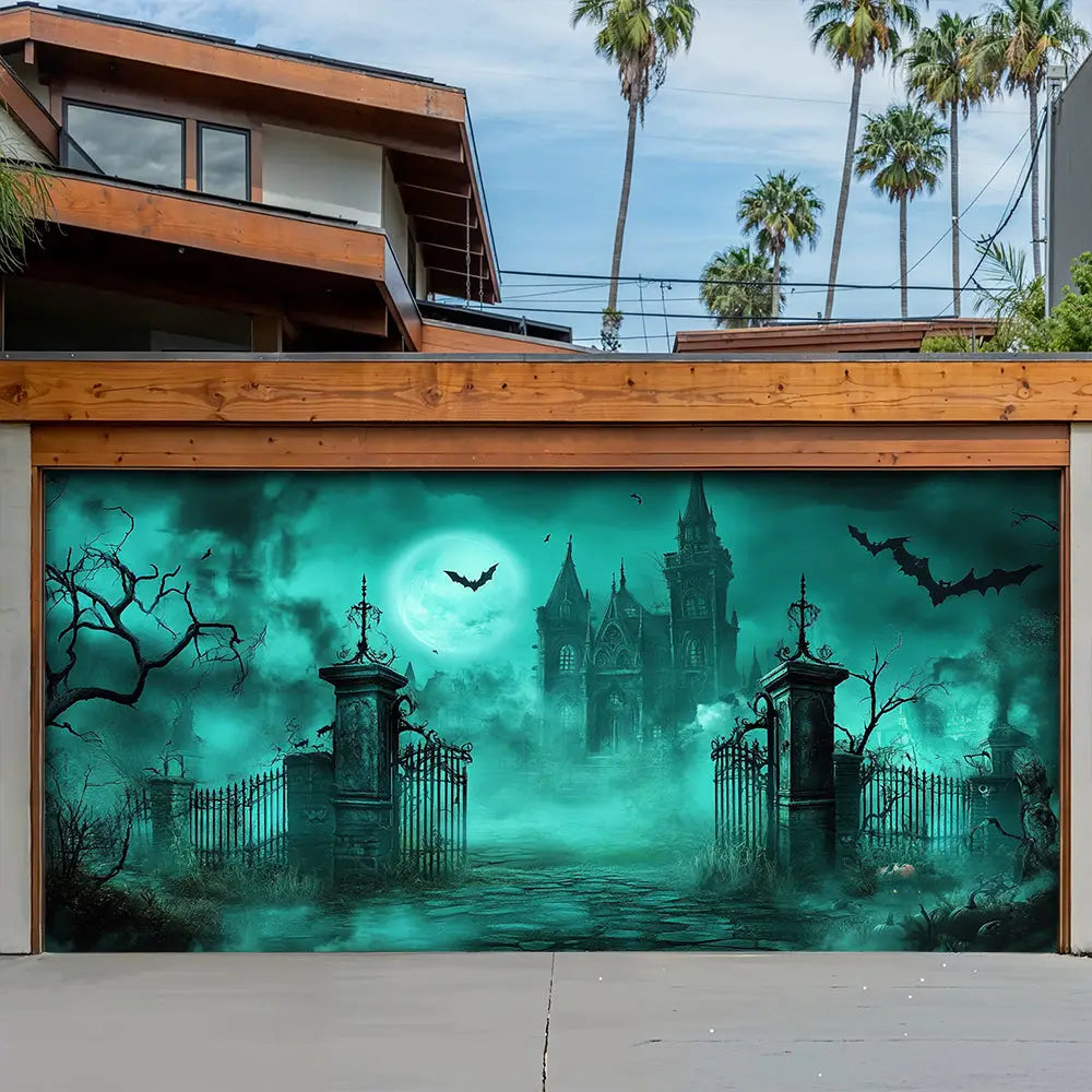 Haunted Cemetery Gate Halloween Garage Door Banner Decoration