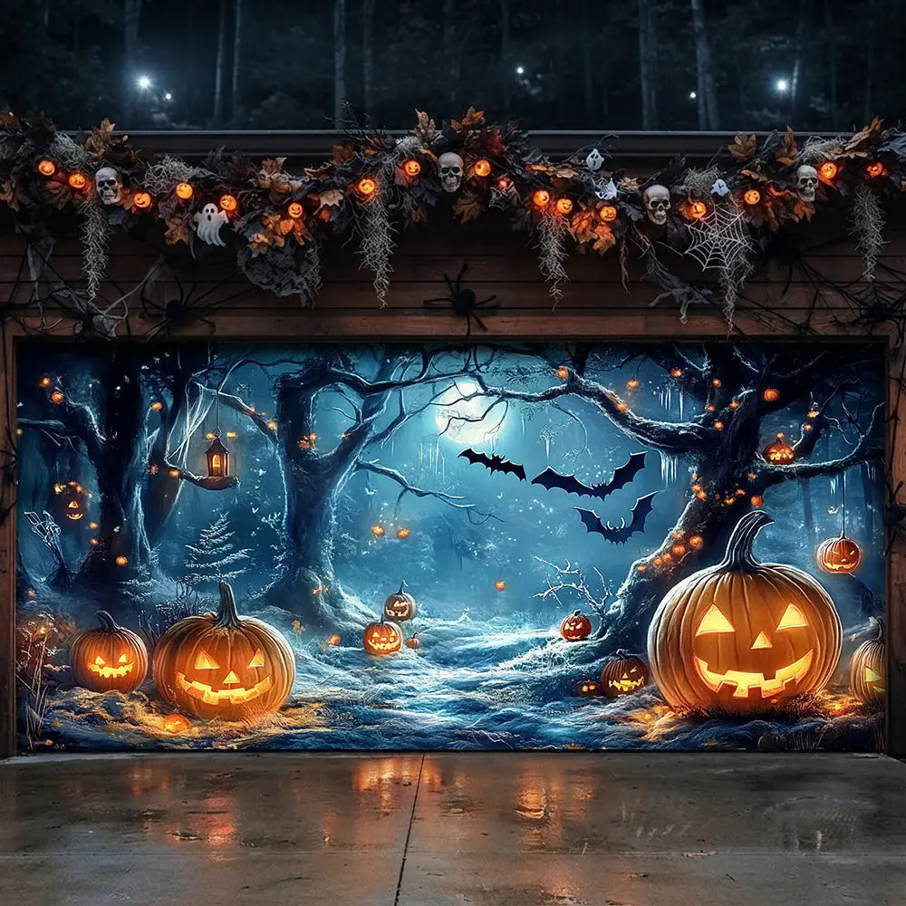 Whimsical Forest Midnight Halloween Garage Door Banner Decoration