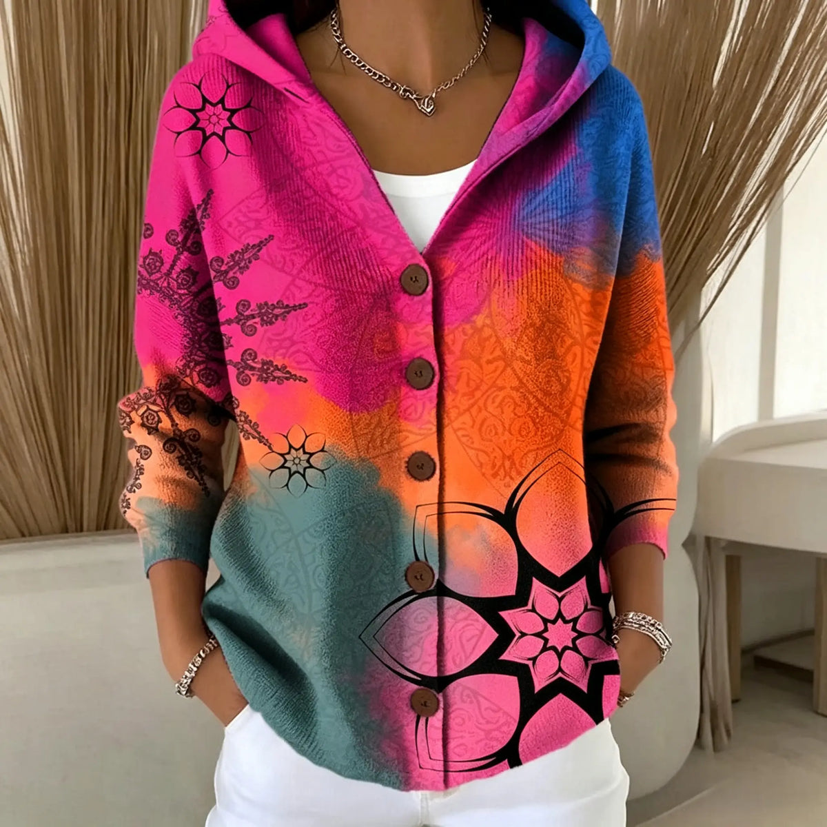 Elegant Button Hooded Sweater