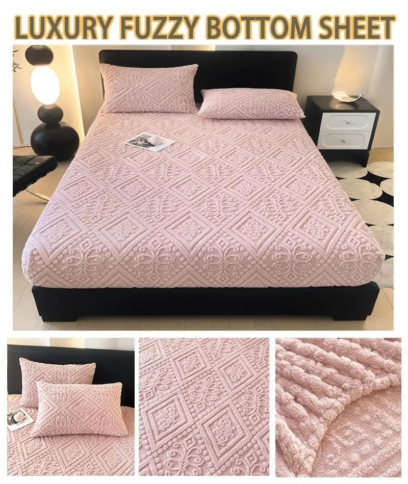 360° All-Around Stretch Plush Knit Fitted Sheet with 2 Pillowcases
