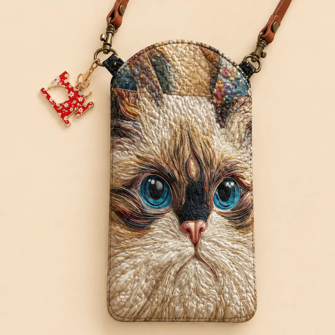 Art Cat Quilted Slim Phone Crossbody Bag