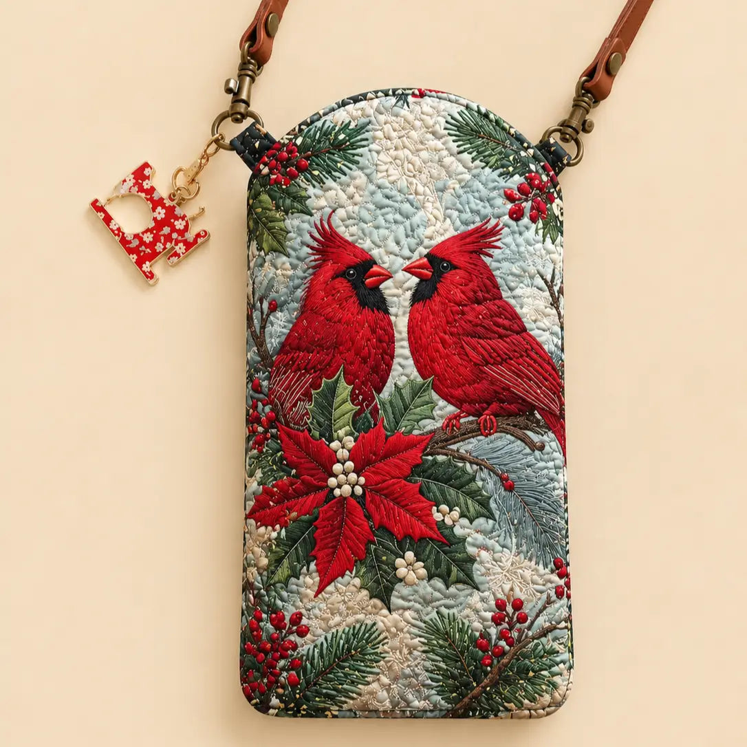 Cardinal Birds Quilted Slim Phone Crossbody Bag