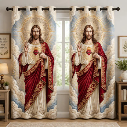 Sacred Heart Jesus Quilted Curtains