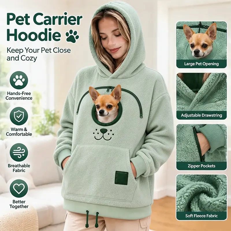 Cozy Pet Carrier Hoodie Built in Pouch for Cats Small Dogs