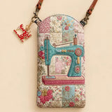 Vintage Sewing Machine Quilted Slim Phone Crossbody Bag