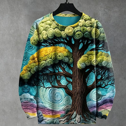 Felt Texture Starry Sky Tree Colorful Boho Style Sweatshirt