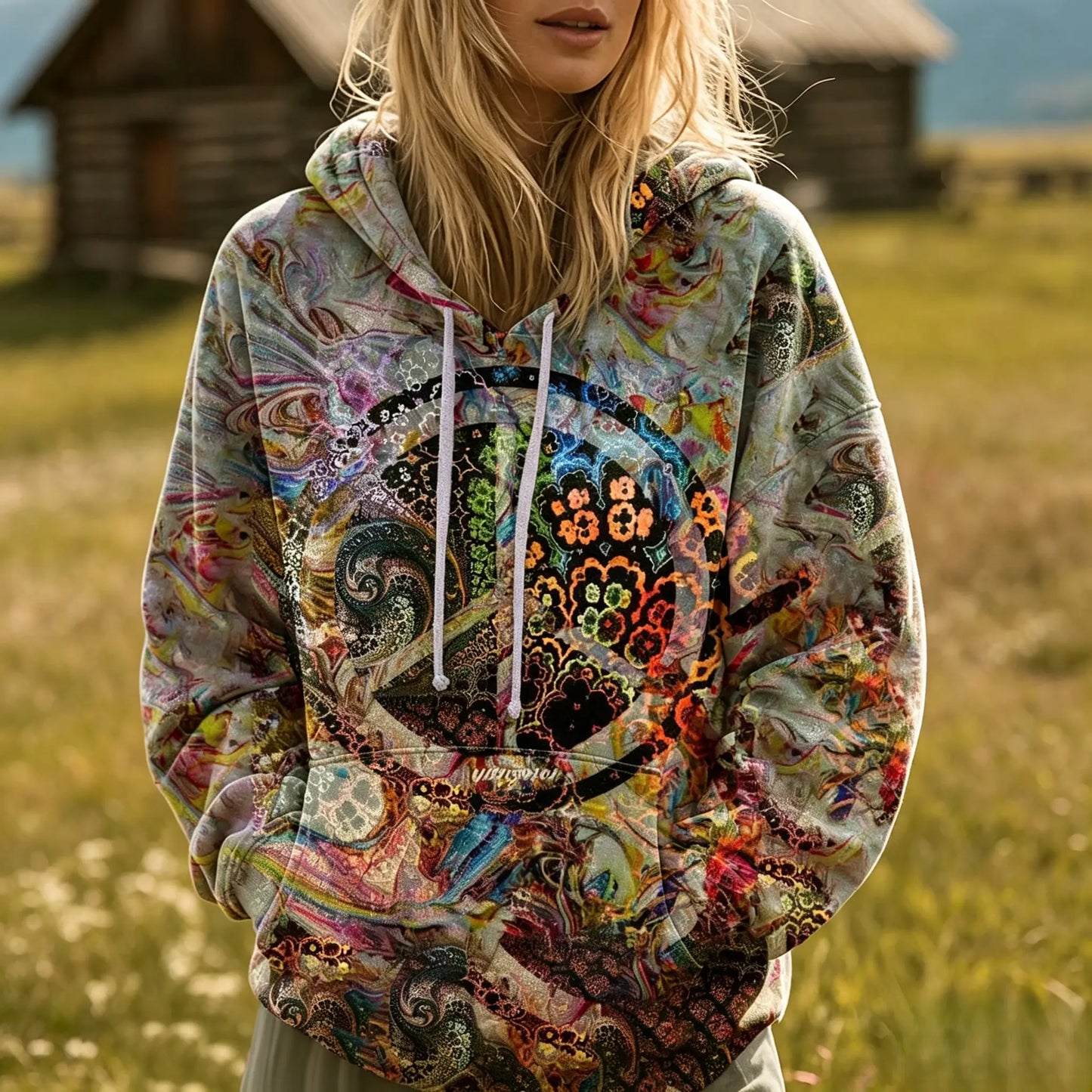 Swirl Peace Quilted Casual Regular Fit Long Sleeve Hoodie Sweatshirt