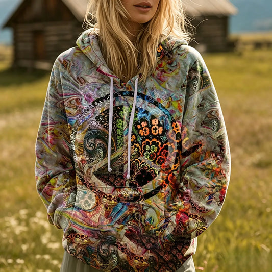 Swirl Peace Quilted Casual Regular Fit Long Sleeve Hoodie Sweatshirt