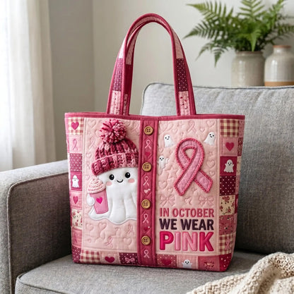Pink October Ribbon Handmade Tote Bag