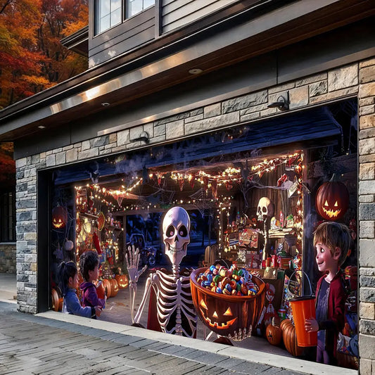 Skeleton’s Trick-or-Treat Party Garage Door Banner Decoration