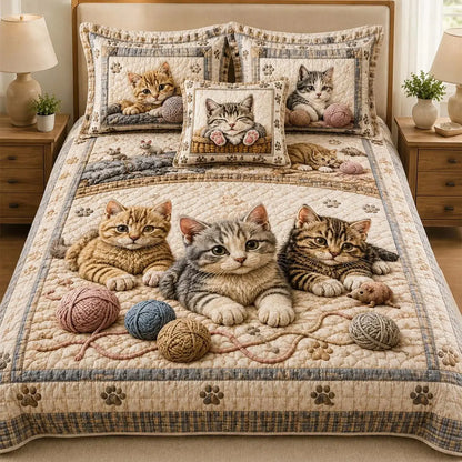Cat Lovers Cozy Yarn Quilted Bedding Set