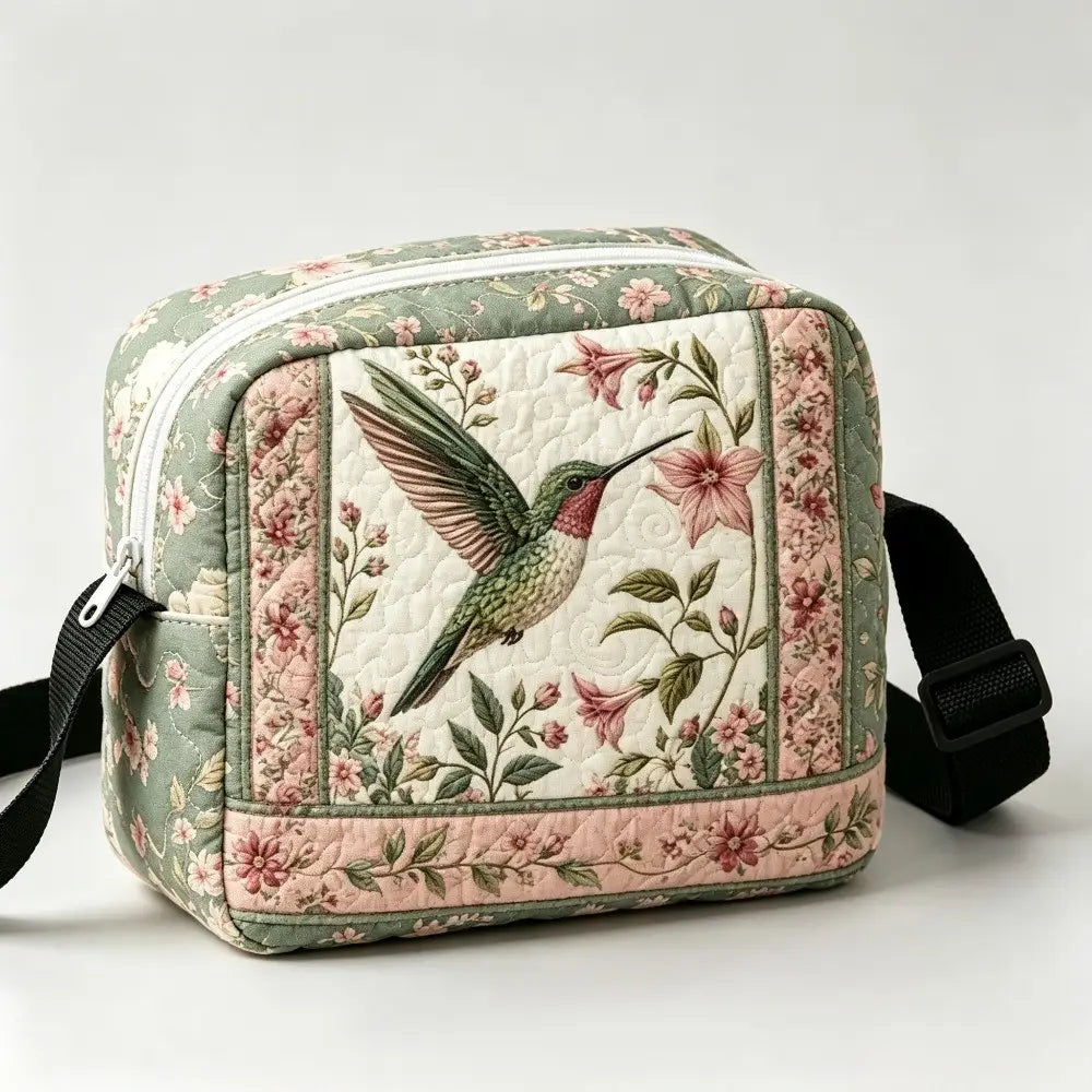 Hummingbird Floral Quilted Crossbody Bag