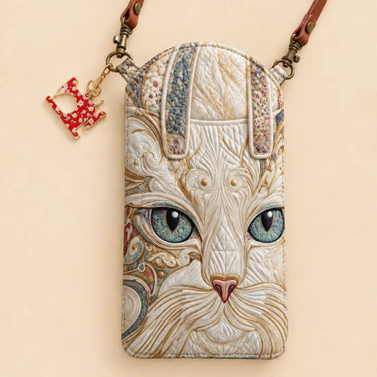 Ornate Cat Quilted Slim Phone Crossbody Bag