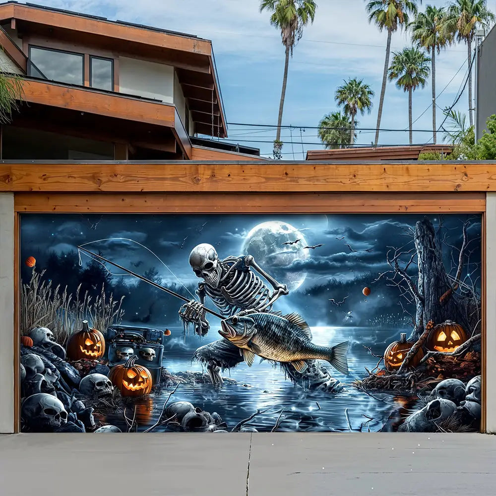 Gone Fishing Halloween Garage Door Banner Decoration