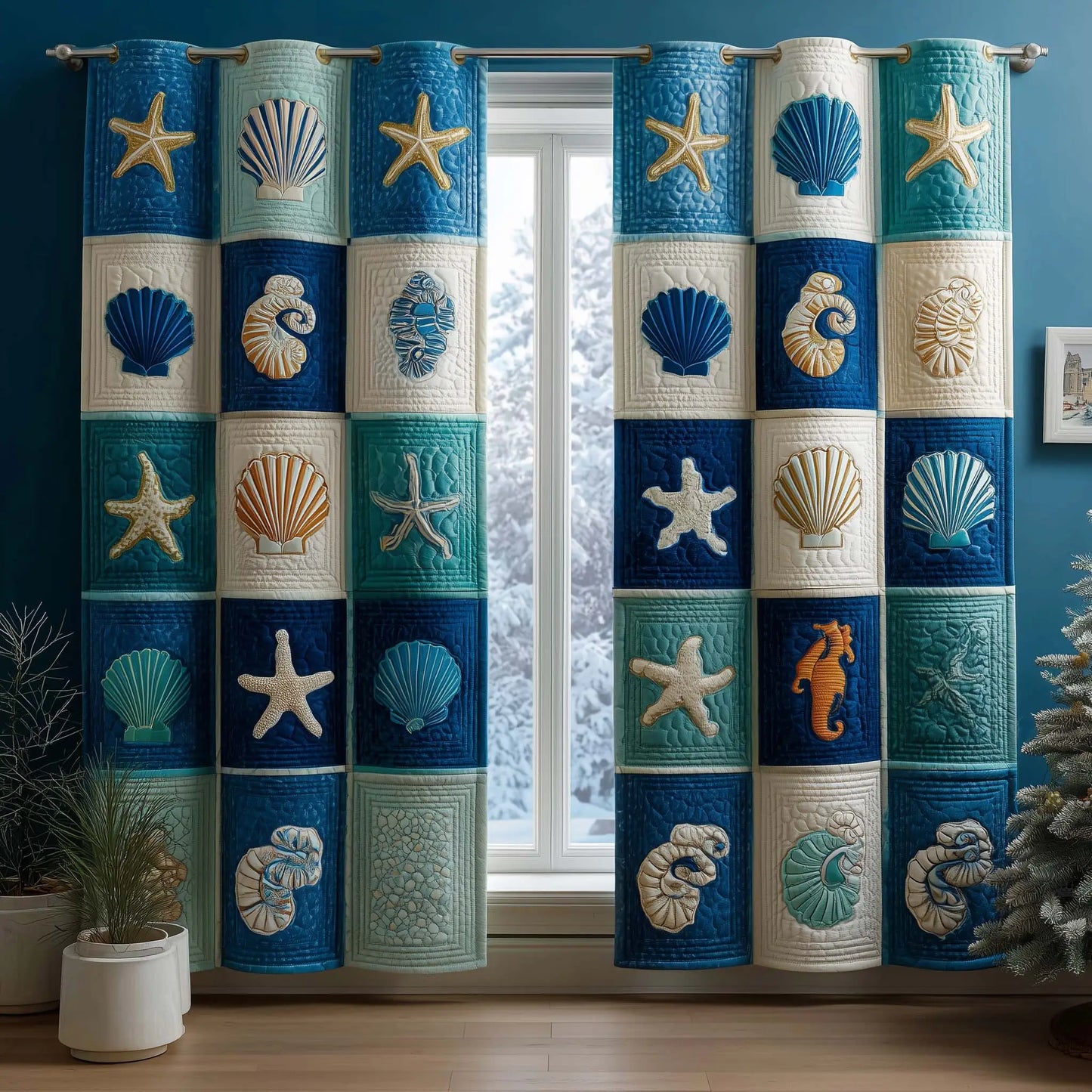 Ocean Blocks Quilted Curtains