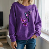 Women's Hummingbird Flower Art Print Casual Sweatshirt