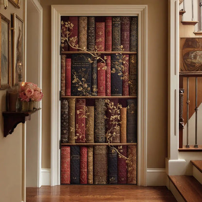 Vintage Antique Bookshelf Floral Quilted Door Cover