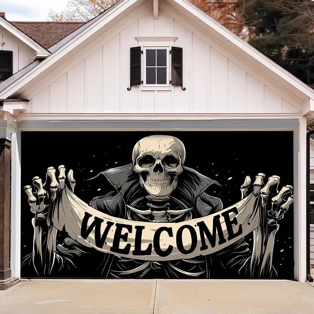 Skeleton Welcome Halloween Garage Door Banner Decoration