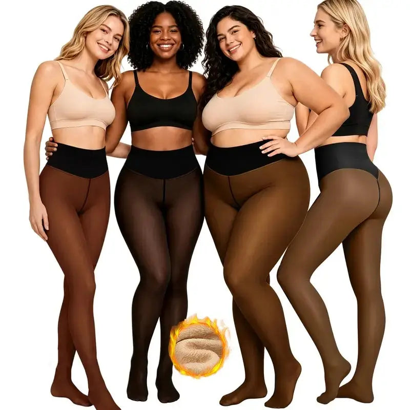 Women's Fleece Lined Tights Body Slimming Leggings Sheer Fake Translucent