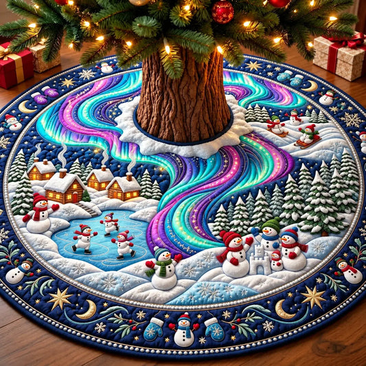 Snowman Northern Lights Wonderland Quilted Tree Skirt