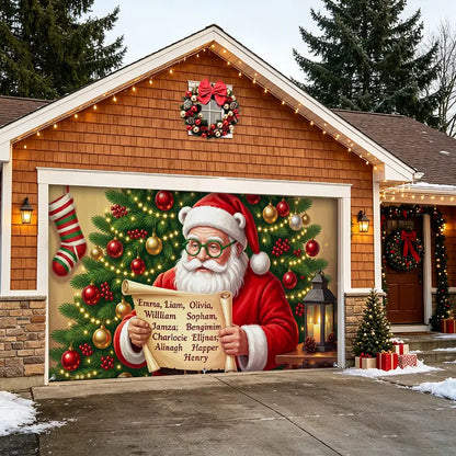 Santa Checking Name List Garage Door Banner Decoration