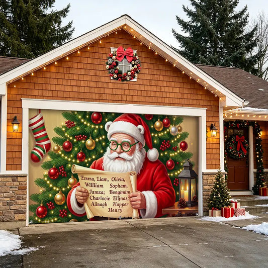 Santa Checking Name List Garage Door Banner Decoration
