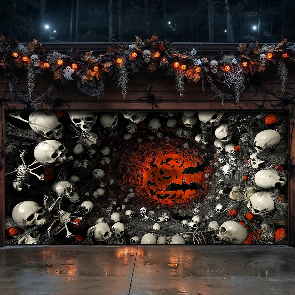 Haunted Skull Vortex Garage Door Banner Decoration