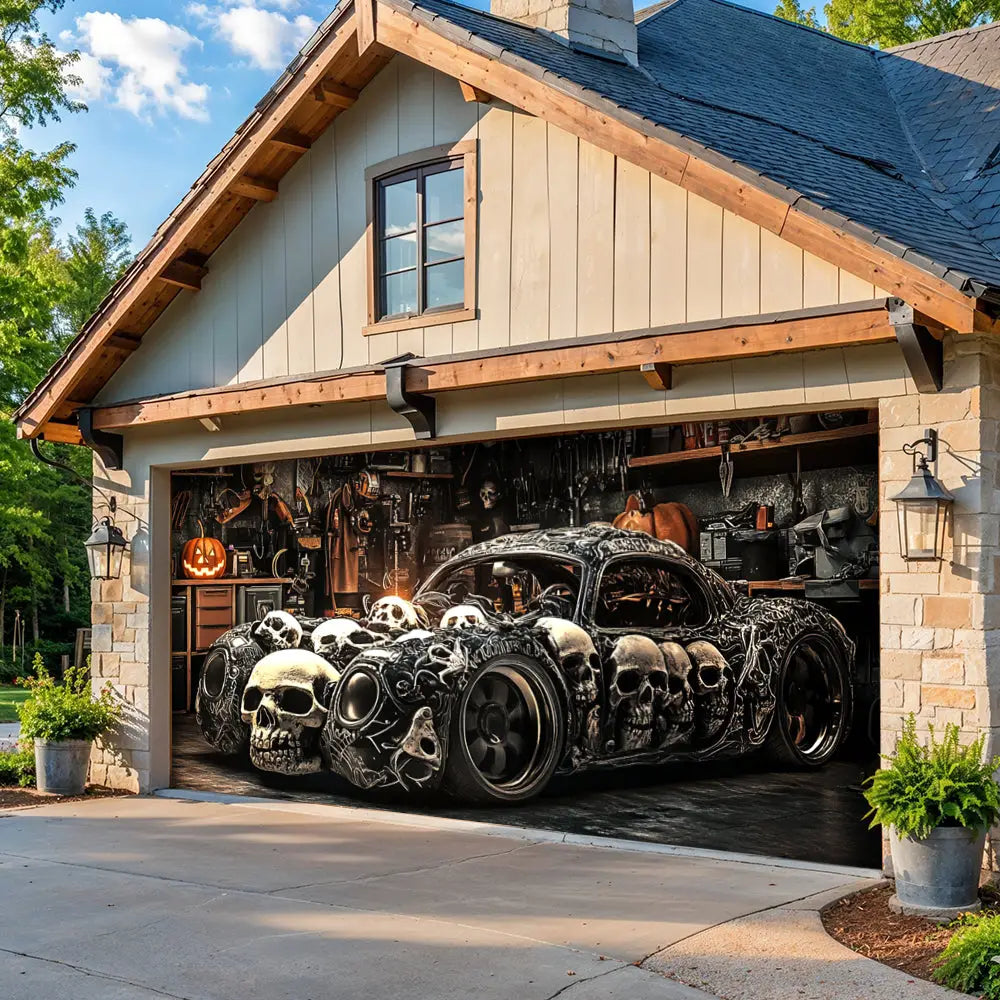 Skull Car Halloween Garage Door Banner Decoration