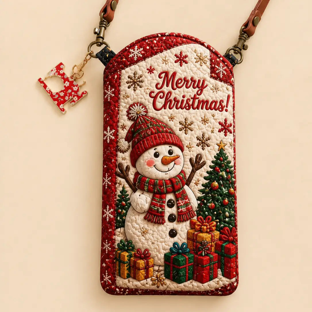 Christmas Snowman Quilted Slim Phone Crossbody Bag