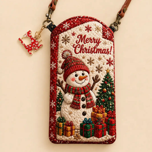 Christmas Snowman Quilted Slim Phone Crossbody Bag