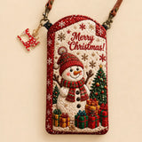 Christmas Snowman Quilted Slim Phone Crossbody Bag