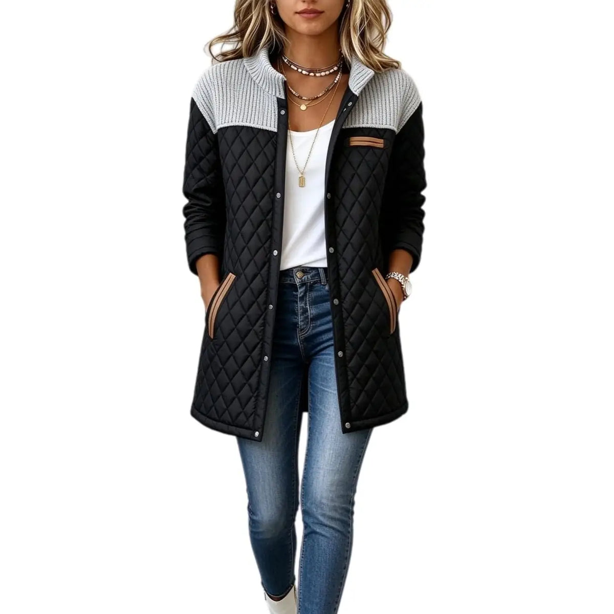 Women's Casual Color Blocked Cotton Padded Jacket