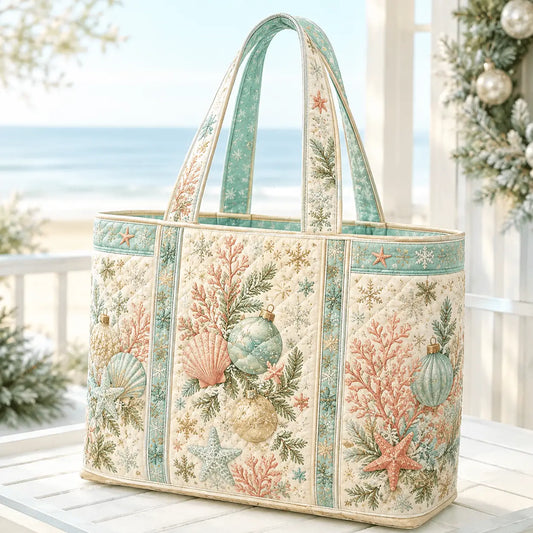 Seashell & Pine Branch Snowflake Handmade Tote Bag