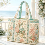 Seashell & Pine Branch Snowflake Handmade Tote Bag