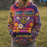 Colorful Van Quilted Casual Regular Fit Long Sleeve Hoodie Sweatshirt