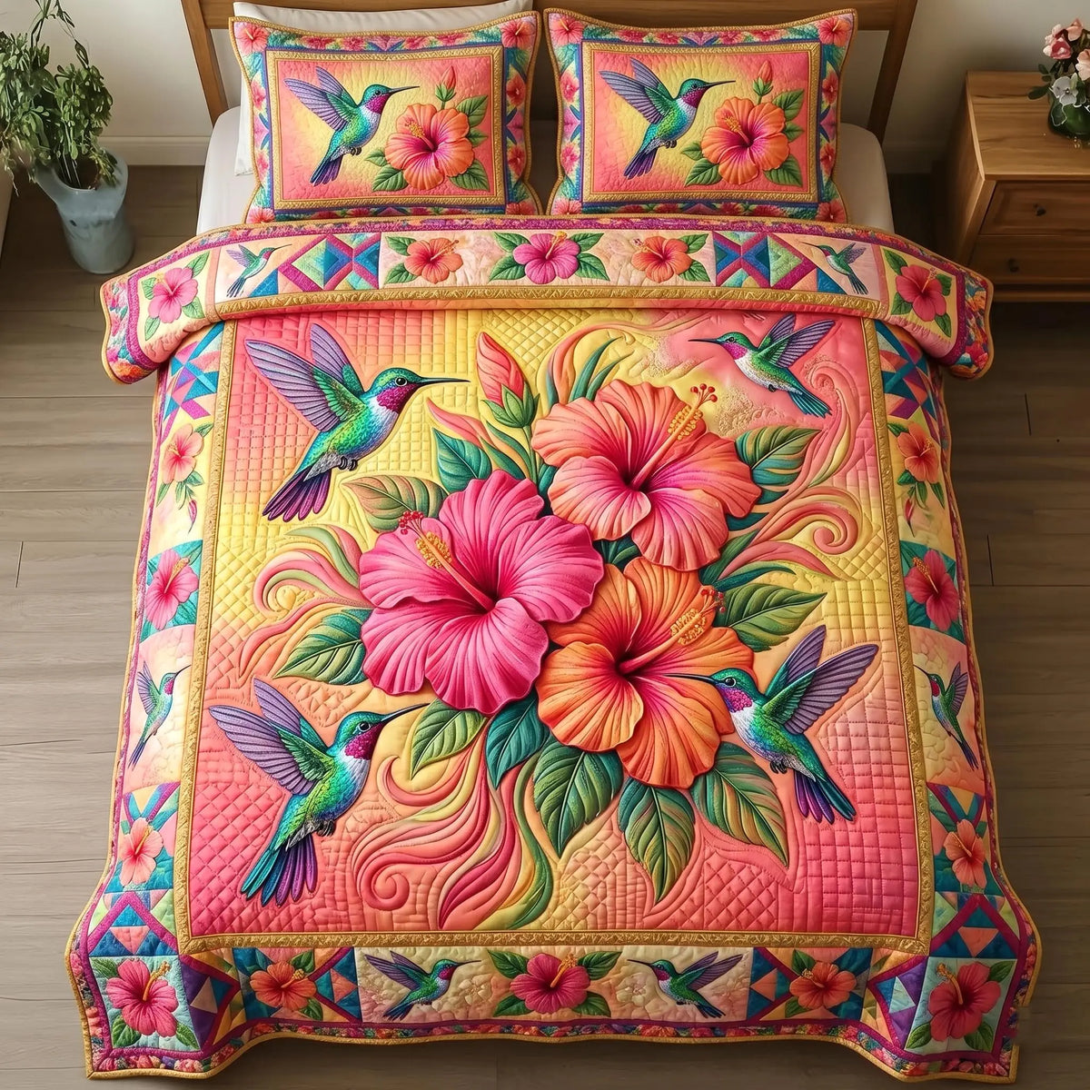 Hummingbird of Hope Quilted Bedding Set