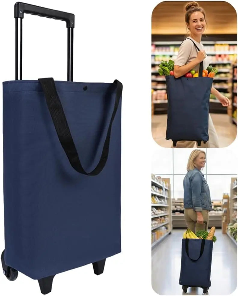 2-in-1 Folding Oxford Shopping Cart with 360° Swivel Wheels