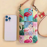 Flamingo Quilted Slim Phone Crossbody Bag