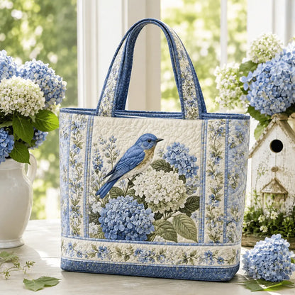 Bluebird Hydrangea Floral Handmade Tote Bag