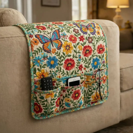 Butterfly Bloom Quilted Sofa Armrest Organizer