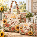 2pcs God Is Good Cross Quilted Tote Bag Set